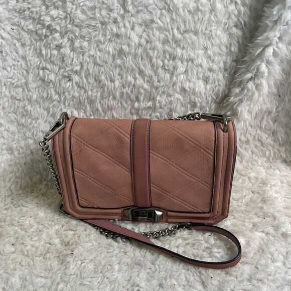 Rebecca Minkoff Chevron Love leather Quilted pink Crossbody Bag . - Picture 3 of 16